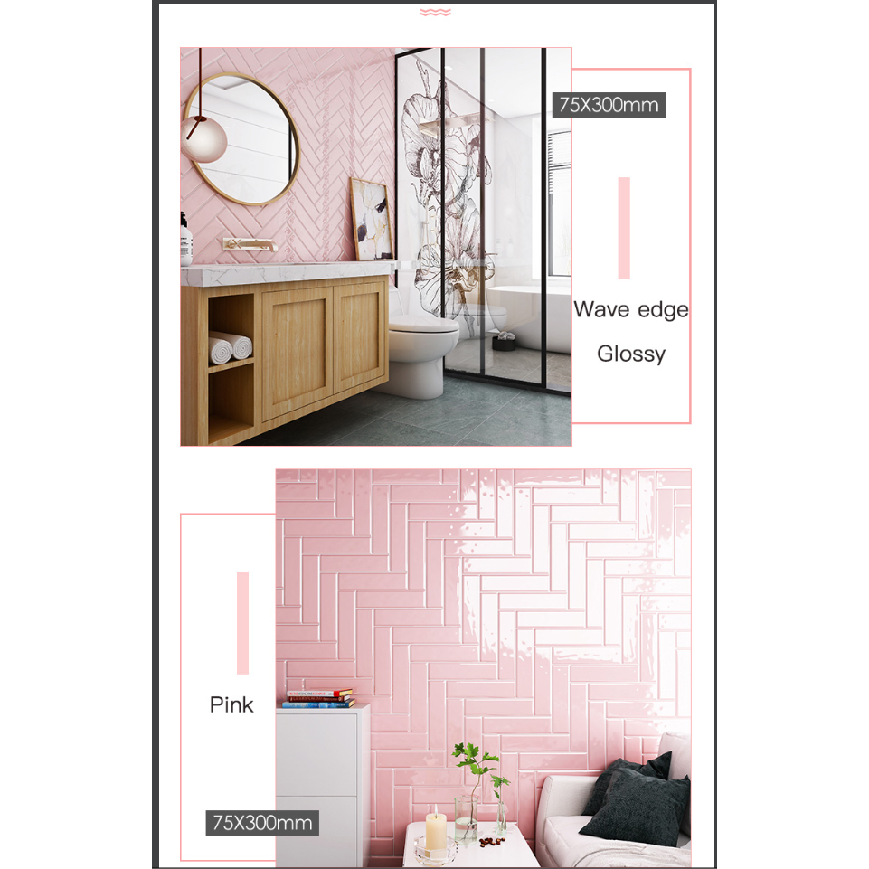 Gạch thẻ nhập khẩu màu hồng bóng phẳng ốp tường trang trí nội ngoại thất, khách sạn, homestay, decor