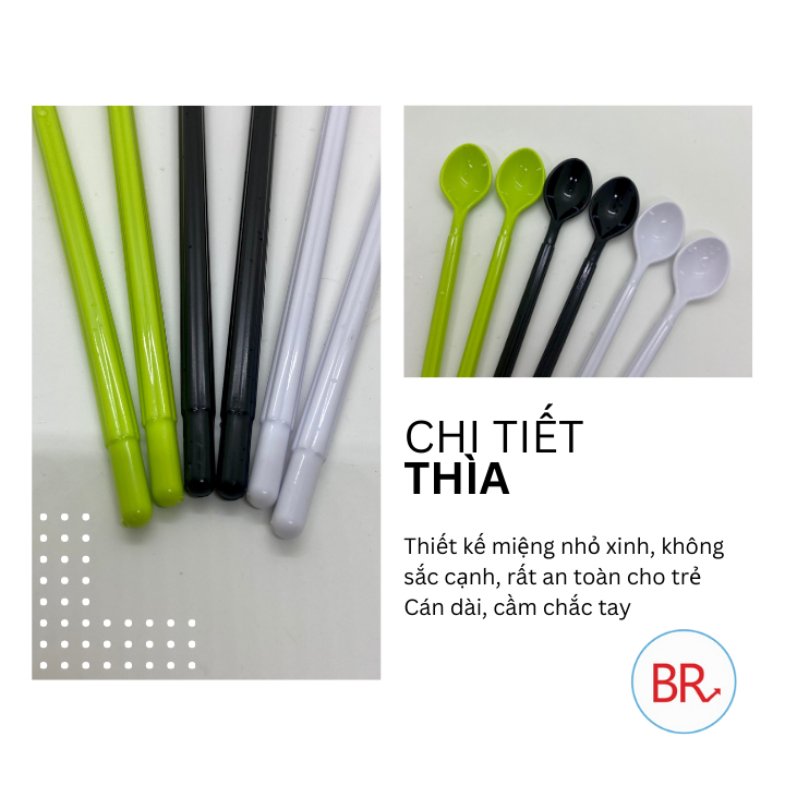 Thìa nhựa sinh tố dài 18,5cm chất liệu nhựa phíp cao cấp- Thìa sinh tố, ăn dặm cho bé cán dài Song Long- Br 02001