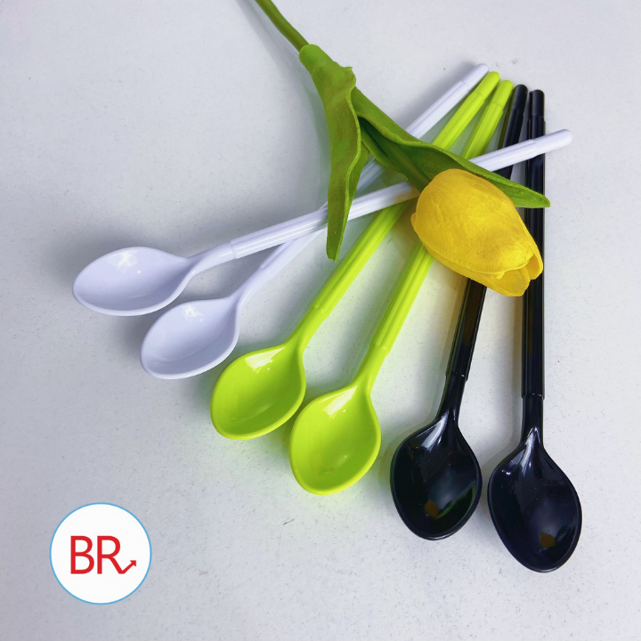 Thìa nhựa sinh tố dài 18,5cm chất liệu nhựa phíp cao cấp- Thìa sinh tố, ăn dặm cho bé cán dài Song Long- Br 02001