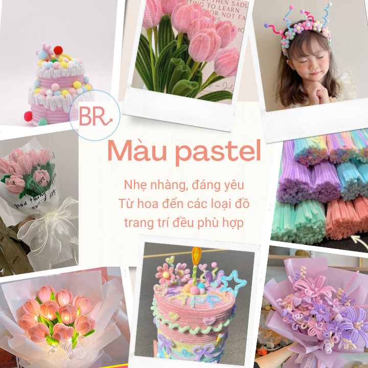 Set 100 dây kẽm nhung mix màu pastel làm đồ handmade- Dây kẽm lông nhiều màu làm đồ chơi hoa trang trí 02000