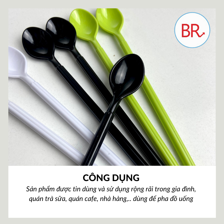 Thìa nhựa sinh tố dài 18,5cm chất liệu nhựa phíp cao cấp- Thìa sinh tố, ăn dặm cho bé cán dài Song Long- Br 02001