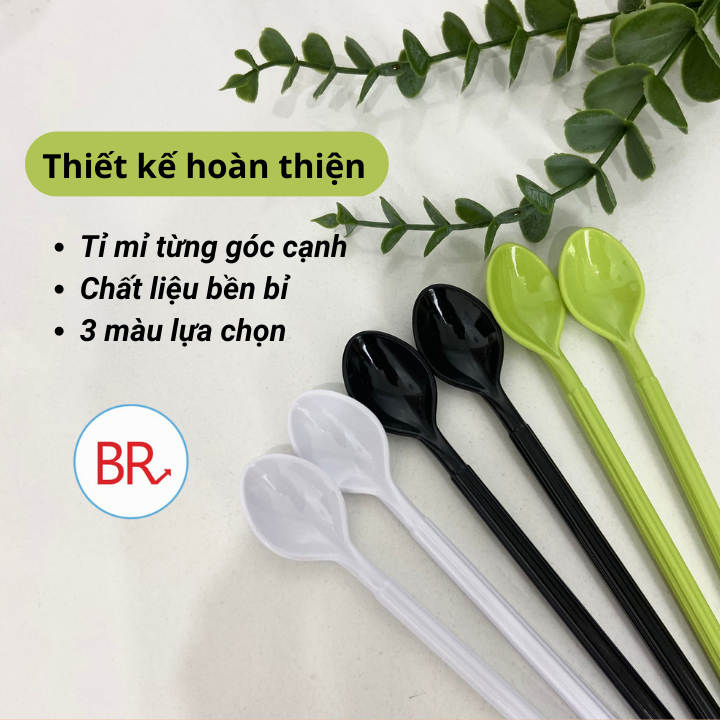 Thìa nhựa sinh tố dài 18,5cm chất liệu nhựa phíp cao cấp- Thìa sinh tố, ăn dặm cho bé cán dài Song Long- Br 02001