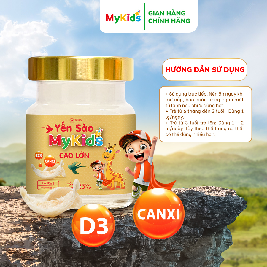 Yến sào Mykids Cao Lớn tổ yến chưng đường phèn, Canxi và Vitamin D3, Hỗ trợ tăng chiều cao, Bổ sung dưỡng chất cho trẻ