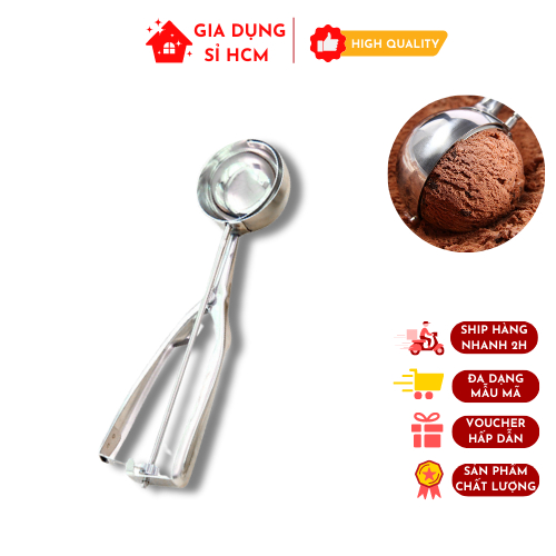 Muỗng Múc Kem Thép Không Gỉ 5cm Tay Cầm Vừa Vặn Nút Gạt Kem Tiện Lợi Dễ Dàng Múc Và Nhả Những Viên Kem Lạnh