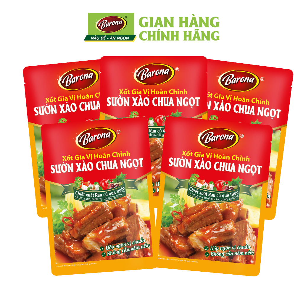 Combo 5 Gói Gia Vị Sườn Xào Chua Ngọt Barona 80g tươi ngon chuẩn vị không cần nêm nếm