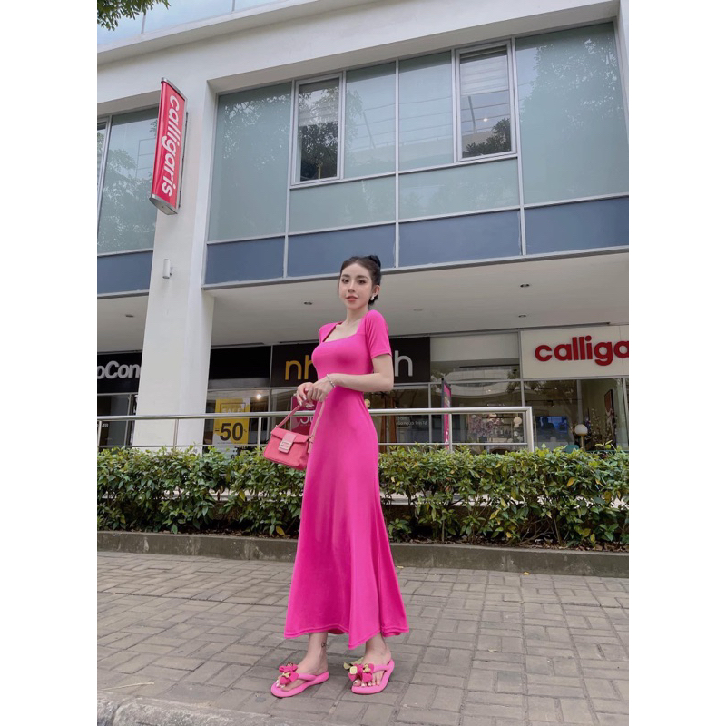 Đầm body cổ vuông dáng dài tôn dáng mã mới hottrend xinh xắn bán chạy
