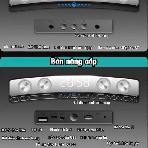 Loa Soundbar SH39 Bluetooth không dây có dây tiện lợi dùng cho điện thoại máy tính laptop có phím bấm đèn tráng gương