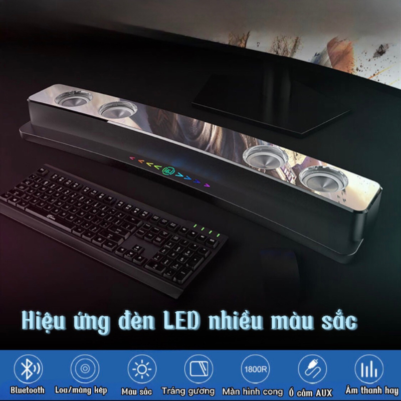 Loa Soundbar SH39 Bluetooth không dây có dây tiện lợi dùng cho điện thoại máy tính laptop có phím bấm đèn tráng gương