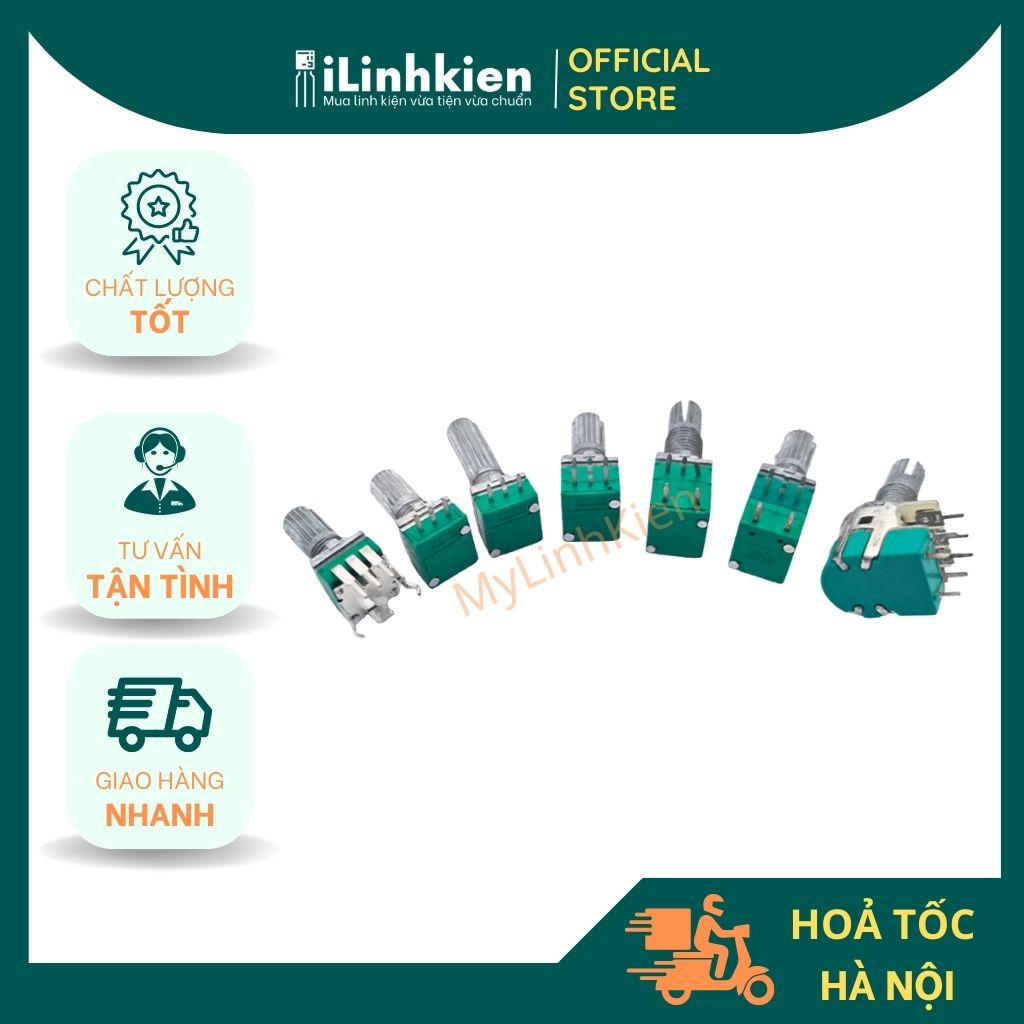 Chiết áp công tắc đơn 500K RV097NS B500K xanh 5 chân chất lượng tốt.