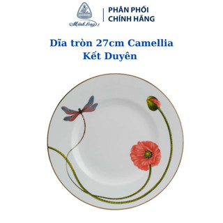 Dĩa tròn Minh Long 27 cm Camellia Kết Duyên cao cấp bằng sứ dùng trong gia đình, đãi khách hay để tặng người thân, bạn b