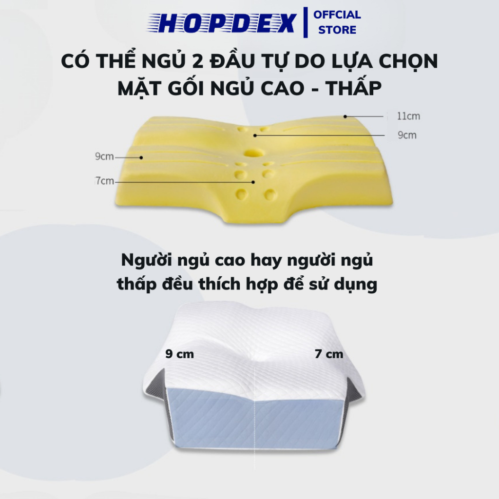 Gối Công Thái Học - Gối Cao Su Non Hỗ Trợ Giảm Đau Cổ Vai Gáy - Chống Ngáy Ngủ Ngon Sâu Giấc Hơn HOPDEX CTH4