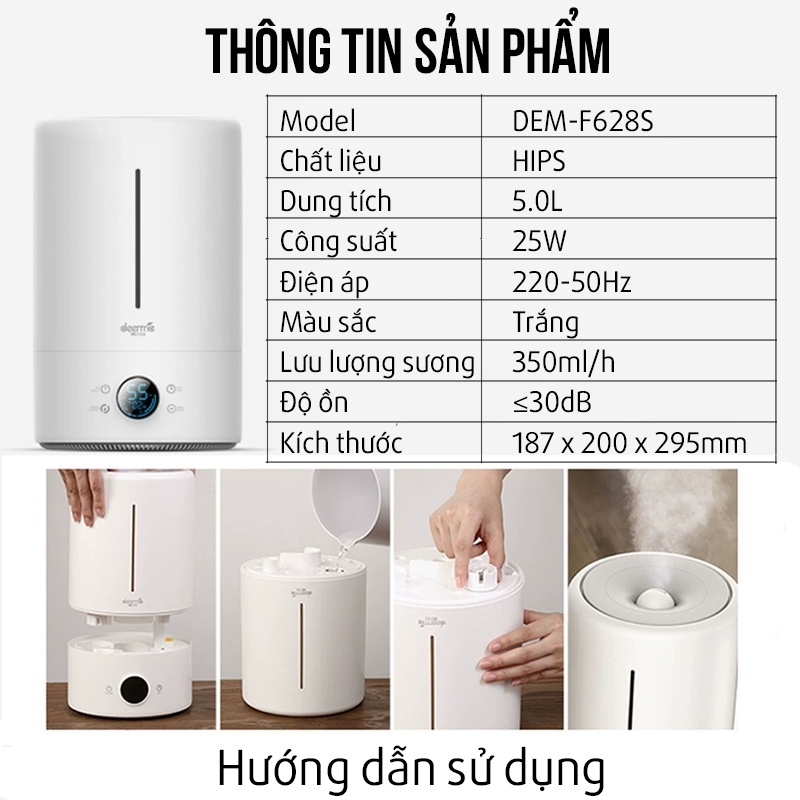 Máy tạo ẩm deerma F628S diệt khuẩn, xông tinh dầu, bù ẩm không khí chính hãng - AH002