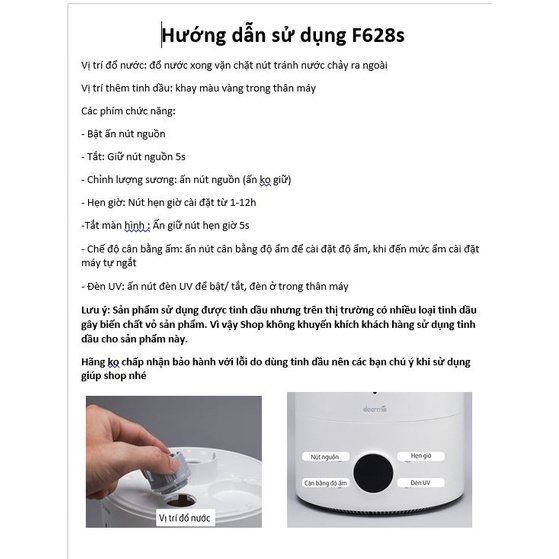 Máy tạo ẩm deerma F628S diệt khuẩn, xông tinh dầu, bù ẩm không khí chính hãng - AH002