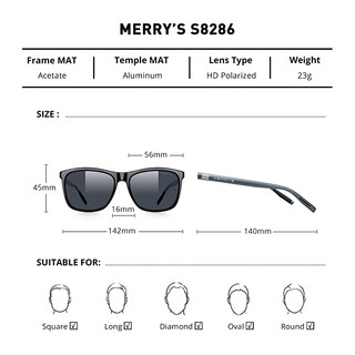 Kính Nam Merry Polarized Aluminum Black Grey