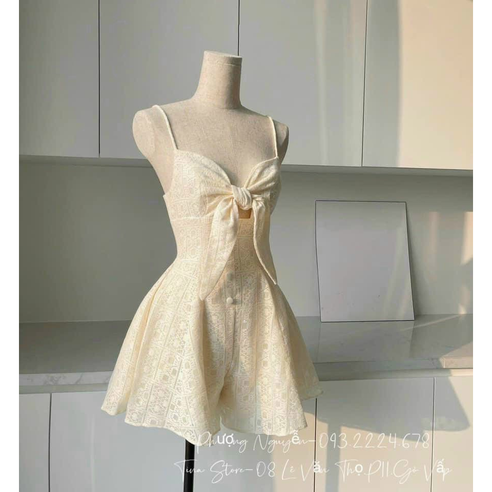 .Đầm 2 dây dáng xòe cổ chữ v quyến rũ có thắt nơ ngực