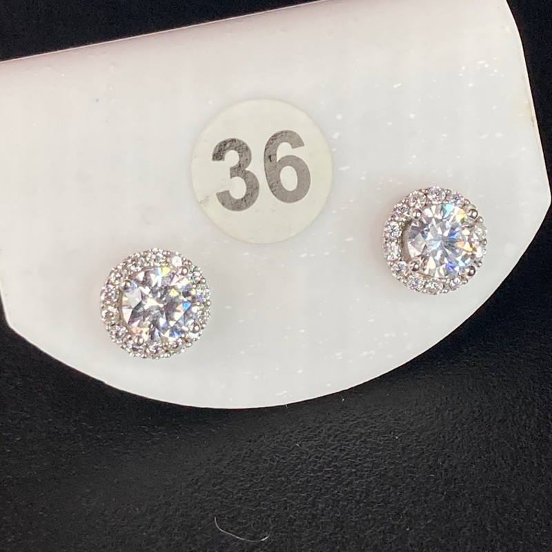 Bông tai bạc số 36, đá 5 mm, bạc ý xi kim