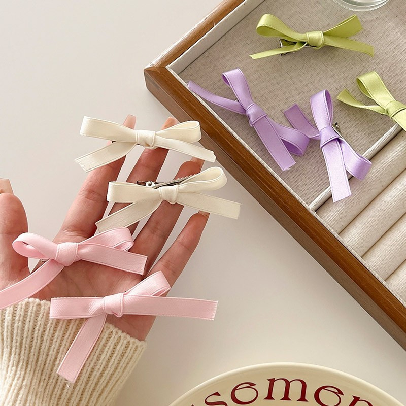 Set 2 kẹp nơ ruy băng 7cm tết tóc kẹp mái ngọt ngào dễ thương Tatitava