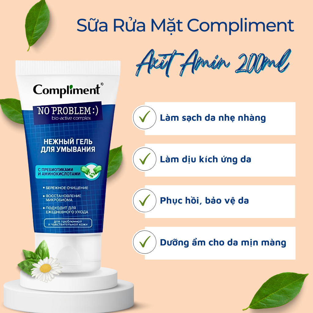 Sữa Rửa Mặt Sạch Dịu Bảo Vệ Da Compliment Prebiotic & Axit Amin Cho Da Nhạy Cảm 200ml - Vạch X.Ngọc