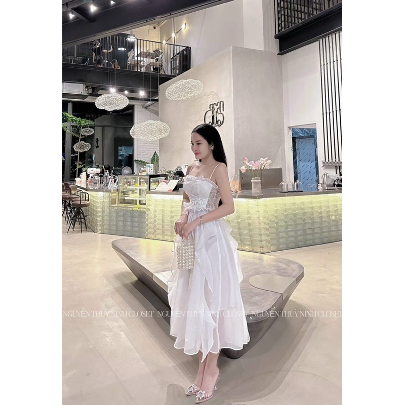 Đầm xoè 2 dây voan xoắn bèo thân TRIPBLE T DRESS siêu xinh - Free size dưới 54kg