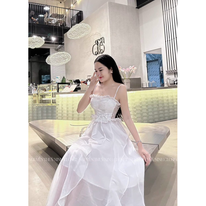 Đầm xoè 2 dây voan xoắn bèo thân TRIPBLE T DRESS siêu xinh - Free size dưới 54kg