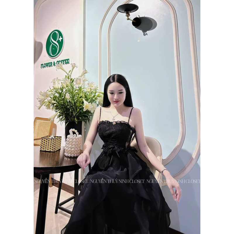 Đầm xoè 2 dây voan xoắn bèo thân TRIPBLE T DRESS siêu xinh - Free size dưới 54kg