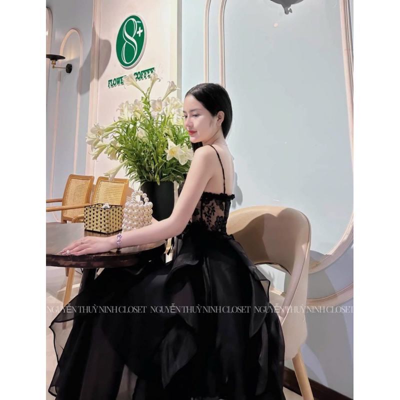 Đầm xoè 2 dây voan xoắn bèo thân TRIPBLE T DRESS siêu xinh - Free size dưới 54kg