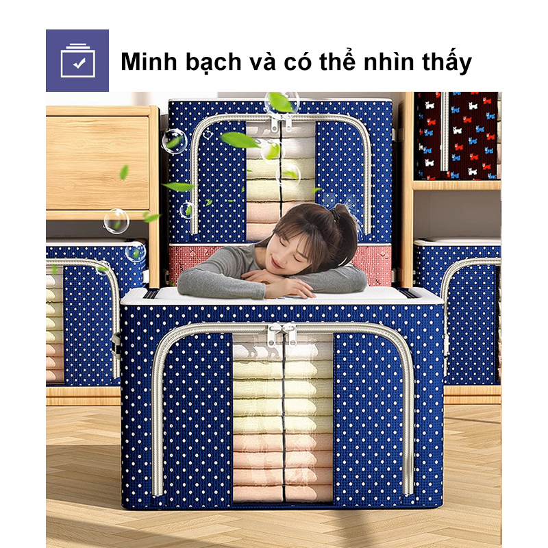 Hộp đựng quần áo khung thép Khung Thép Túi Đựng Quần Áo Chăn Màn Có thể gập lại kích vải 150L Cao Cấp