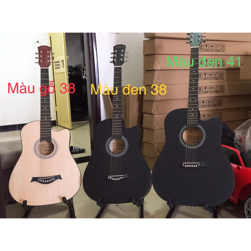 Đàn guitar Acoustic gỗ tốt màu đen, màu gỗ Diduo/HT- Tặng full 12 phụ kiện+ bao+ sách hướng dẫn