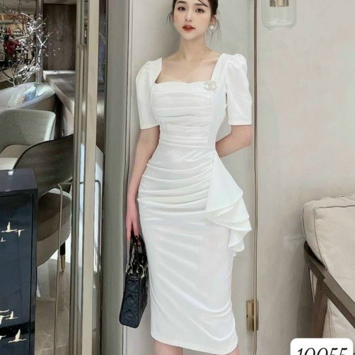 Đầm váy nữ dự tiệc ôm body cổ vuông cách điệu ngực trắng đỏ đen xanh gợi cảm