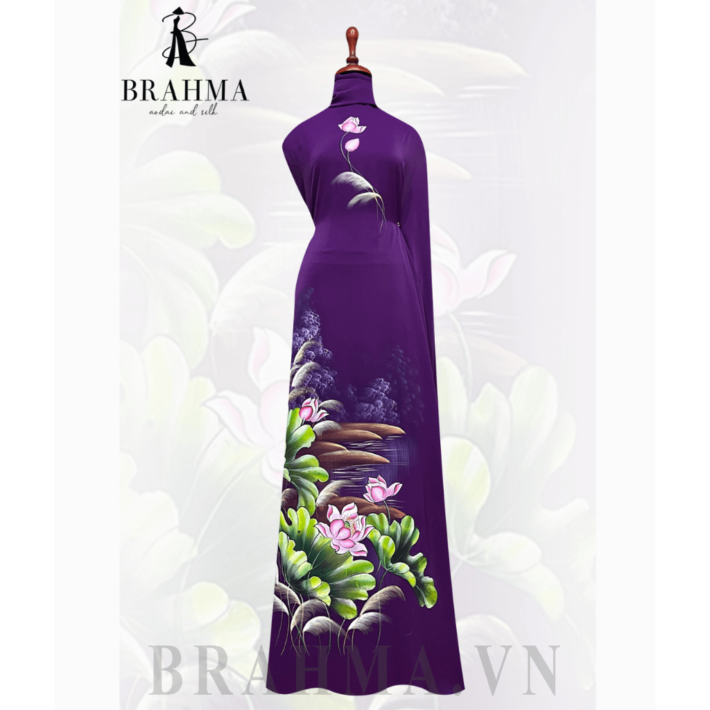 Vải áo dài hoa sen thiết kế vẽ tay cao cấp TK10 – Brahma BS_HS109 New