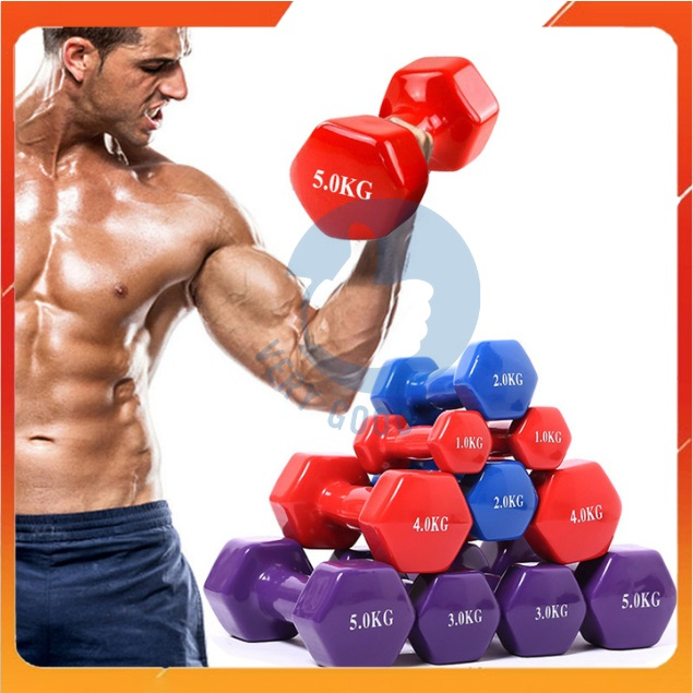 Tạ tay lõi sắt bọc cao su đa năng 1kg 2kg 3kg 4kg 5kg nam nữ chống trơn xước vỡ sàn giúp tập tay, gym thể thao tại nhà