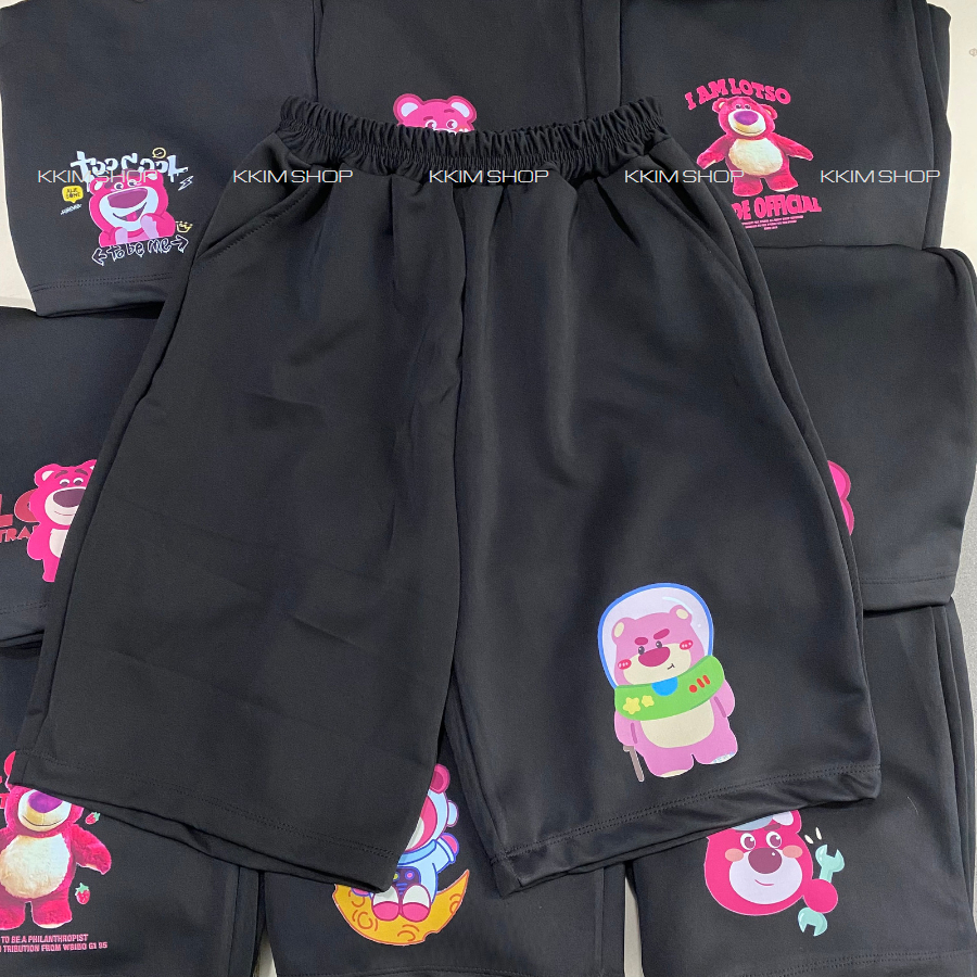 QUẦN SHORT GẤU LOTSO, quần đùi thun form rộng unisex, quần short thun nam nữ Unisex, chất liệu Poly2da XƯỞNG KKIM