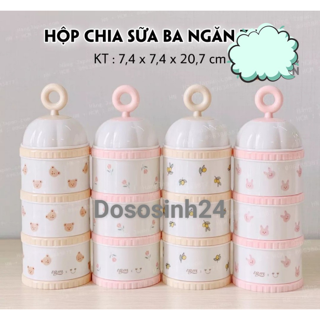 DOSOSINH24. Bình/ Hộp chia sữa 3 ngăn có quai mẫu 𝗛𝗮̀𝗻 𝗤𝘂𝗼̂́𝗰 tiện dụng cho bé