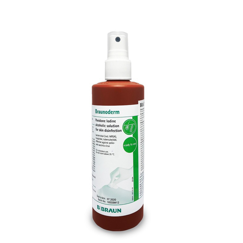 BRAUNODERM 250ML Dung dịch sát khuẩn da trước phẫu thuật, thủ thuật chứa povidone iodine dạng xịt