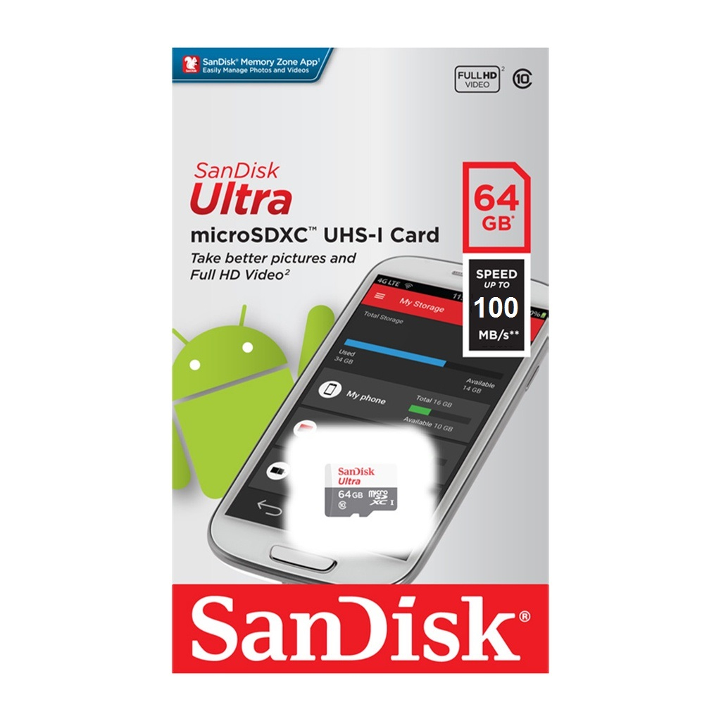 Thẻ nhớ micro SDXC Sandisk 64GB Ultra upto 100MB/s 533X UHS-I