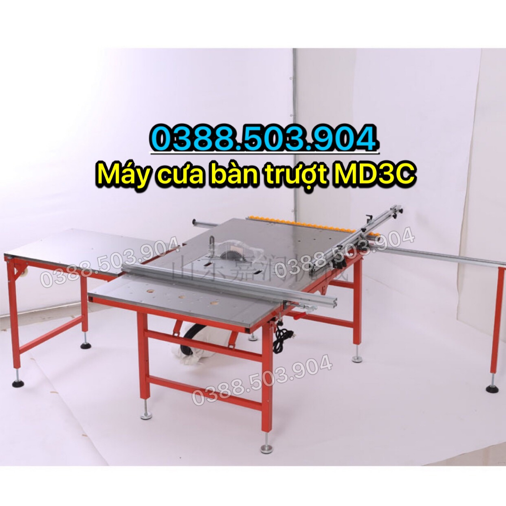 Máy cưa bàn trượt 2 lưỡi, nâng hạ lưỡi bằng điện, có hút bụi