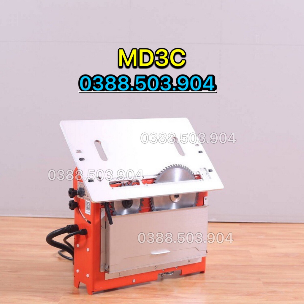 Máy cưa bàn trượt 2 lưỡi, nâng hạ lưỡi bằng điện, có hút bụi