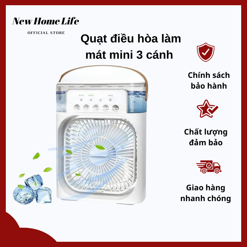 Quạt Điều Hòa Hơi Nước Phun Sương Mini Để Bàn Văn Phòng Sạc Tiết Kiệm Điện - 5 Ô Phun Sương, 3 Chế Độ Hẹn Giờ, Có Đèn Led