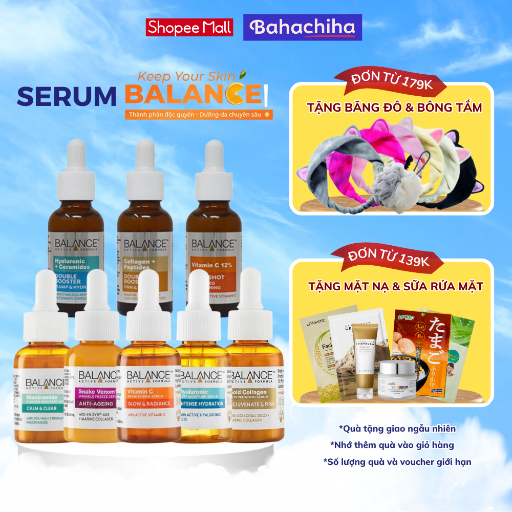 Serum Balance Active Formula (Vitamin C, Niacinamide, Hyaluronic) Tinh Chất Trắng Da, Mờ Thâm, Dưỡng Ẩm 30ml - Bahachiha