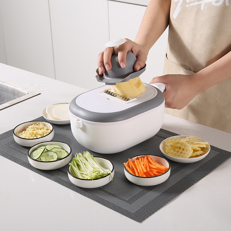 Bộ Dụng Cụ Nạo Rau Củ Quả Có Nắp, Hộp Tích Hợp Dao Cắt Thái Gọt Nạo Bào Sợi Rau Củ Quả Đa Năng Tiện Lợi