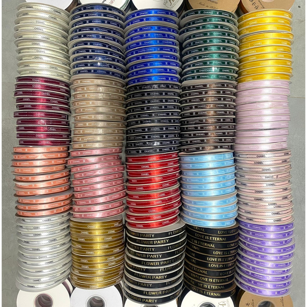 Cuộn ruy băng lụa in chữ rộng 1cm dài 50m