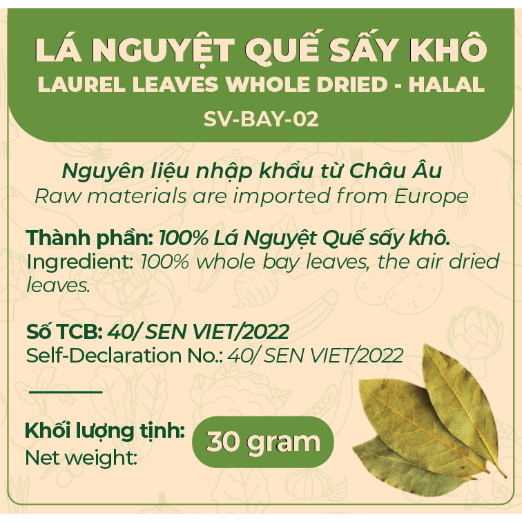 Lá nguyệt quế sấy khô (túi 30g) - Nguyên liệu được nhập khẩu từ Châu Âu