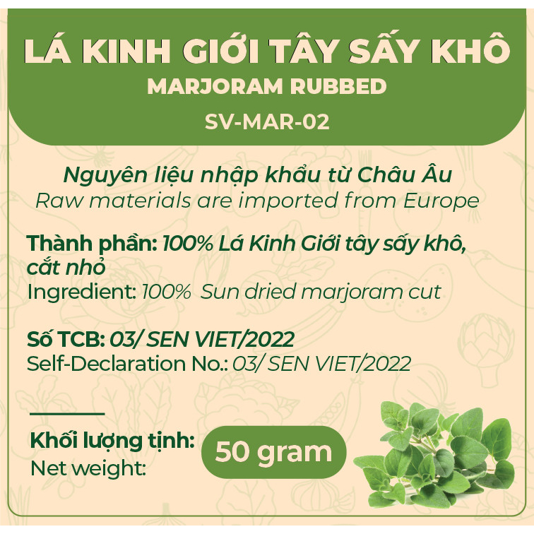Lá kinh giới tây sây khô Marjoram Rubbed - Nguyên liệu nhập khẩu từ Châu Âu