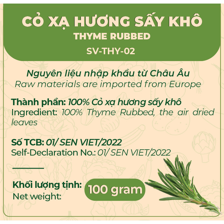 Cỏ xạ hương sấy khô Thyme Rubbeb Orange Chef túi 100G - Nguyên liệu nhập khẩu từ Châu Âu