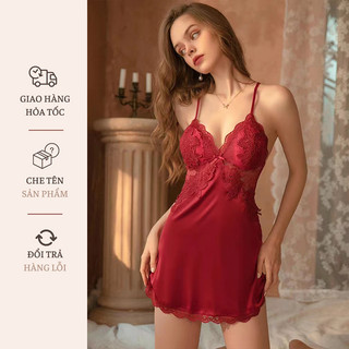 Váy ngủ sexy hai dây lụa cao cấp gợi cảm ren hoa ngực hở lưng quyến rũ Váy Ngủ 2 Dây Lụa Ren Hở Lưng Sexy Quyến Rũ