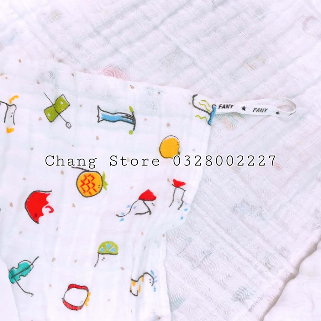 Set 2 Khăn Tắm Vải Xô Fany In Hình Cao Cấp 4 Lớp, Kích Thước 80*80cm