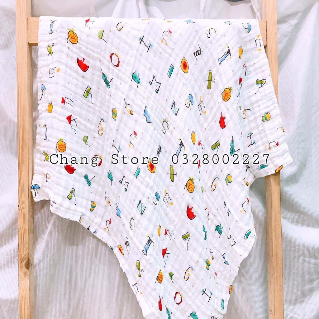 Set 2 Khăn Tắm Vải Xô Fany In Hình Cao Cấp 4 Lớp, Kích Thước 80*80cm