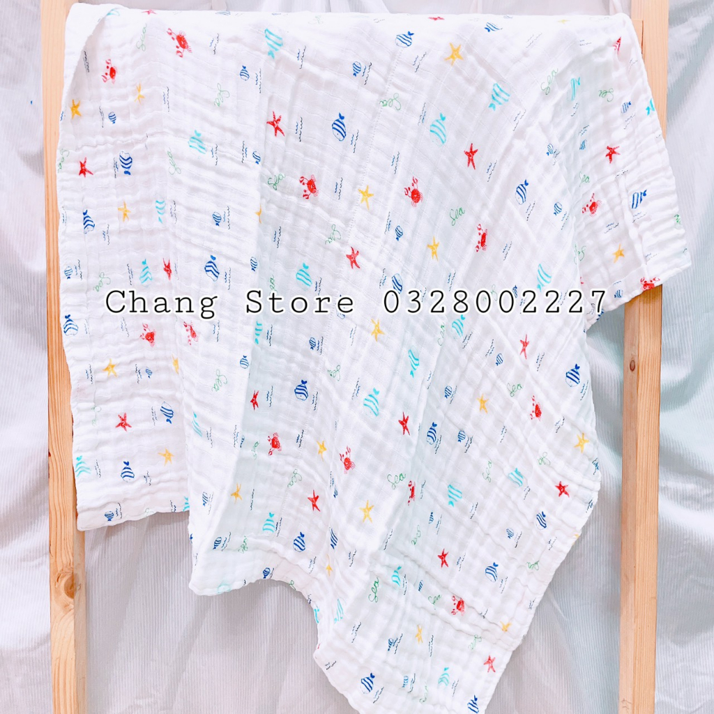 Set 2 Khăn Tắm Vải Xô Fany In Hình Cao Cấp 4 Lớp, Kích Thước 80*80cm