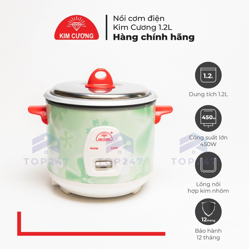 Nồi cơm điện nắp rời Kim Cương 1.2L, dành cho 2-3 người ăn, tiện dụng nhỏ gọn