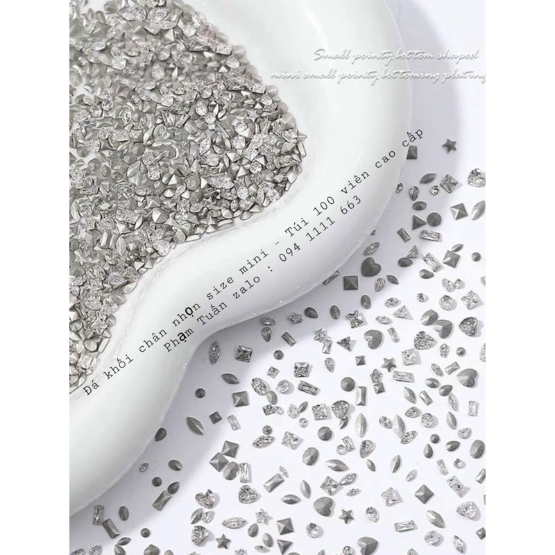 Đá khối chân nhọn chạy viền mix size màu trắng hàng cao cấp - Túi 100v đầy đủ , Dùng trang trí móng , đá bao sáng đẹp